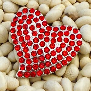 Heart Shaped Red Rhinestone Brooch